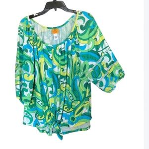 3/$45 Ruby Rd top abstract floral paisley print textured blouse boho casual 2X